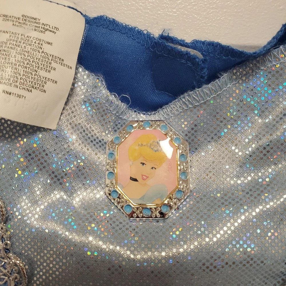 Disney Cinderella Girl Costume Dress Blue Silver Sparkly Princess 4 6X Halloween